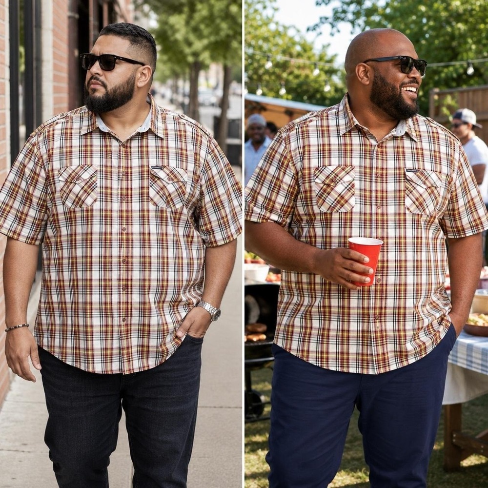 Rocawear Classic Men's 6XB Shirt Red Plaid Short Sleeve Cotton Norm Streetwear